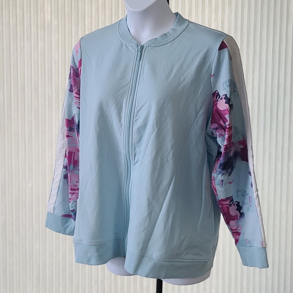 d&co Floral Full Front Zipper Sweatshirt